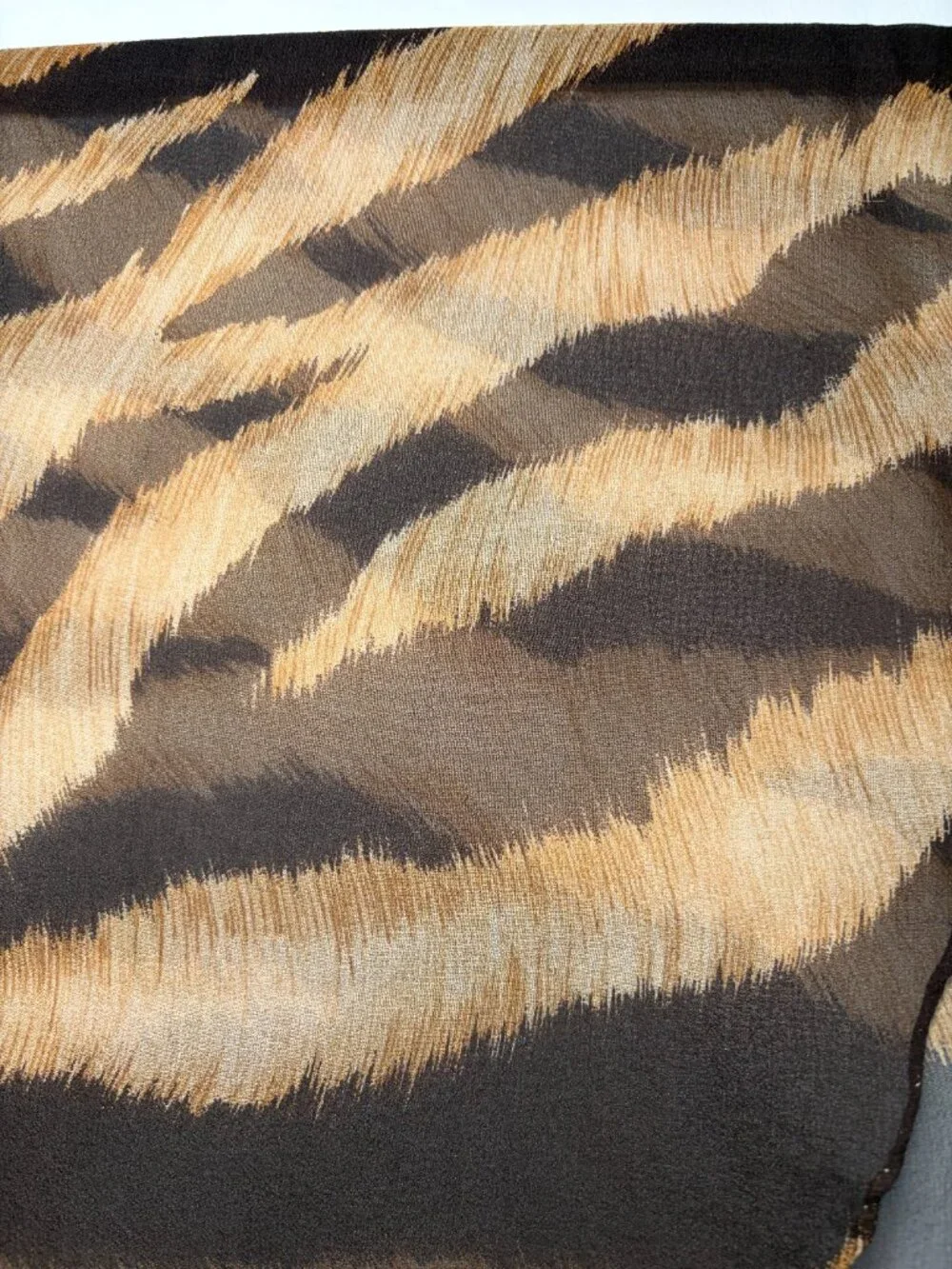 Ann Taylor 100% Silk Animal Print Scarf Vintage Brown Black Tiger Stripe Sheer